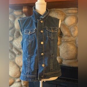Christopher & Banks Women’s Denim Vest - Stretch Denim with Rhinestone Accents